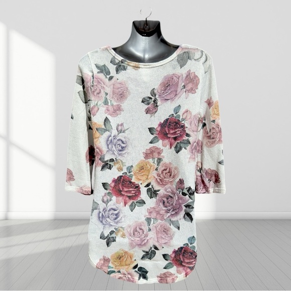 Gaze . Womens Floral Print 3/4 Sleeve Crew Neck Casual sweater Size Medium - Picture 5 of 5